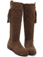 Romwe Brown Round Toe Zipper Tassel Boots