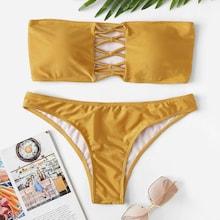 Romwe Ladder Cut-out Plain Bikini Set