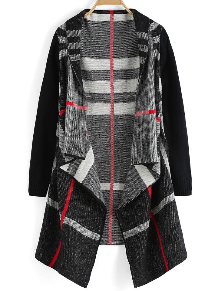 Romwe Drape Front Geometric Print Cardigan