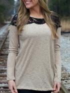 Romwe Lace Insert Pale Grey T-shirt