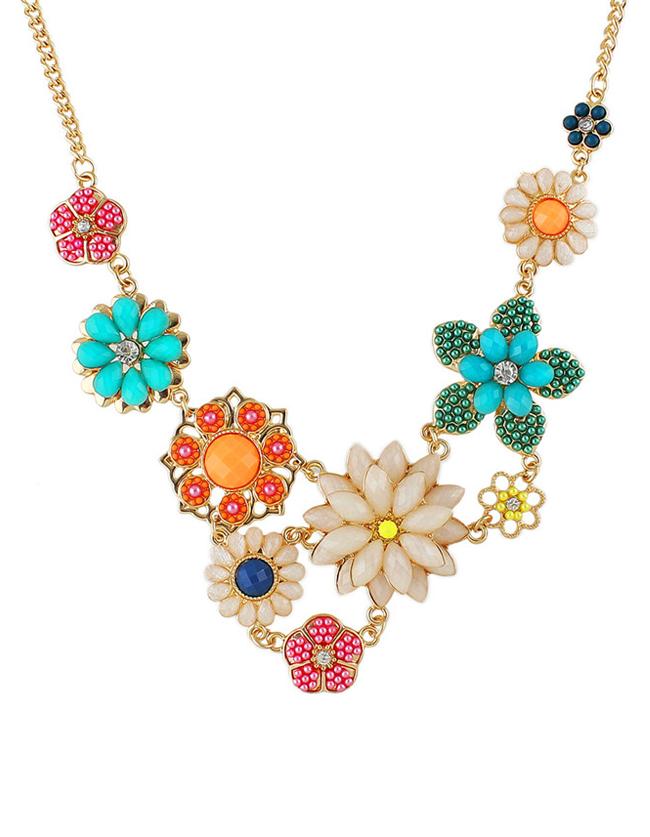 Romwe Colorful Enamel Flower Necklace