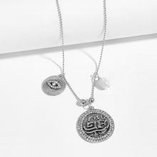 Romwe Rhinestone Eye & Round Pendant Necklace