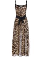 Romwe Spaghetti Strap Leopard Print With Belt Chiffon Dress