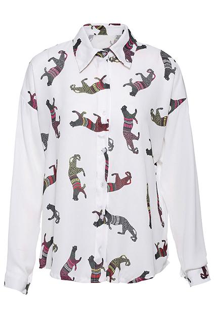 Romwe Leopard Print Asymmetric White Shirt