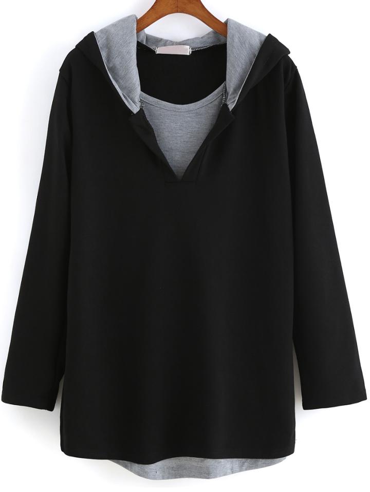 Romwe Hooded Long Sleeve Loose Sweatshirt