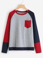 Romwe Color Block Chest Pocket Tee