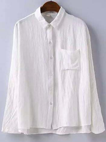 Romwe Lapel Dip Hem Pocket White Blouse