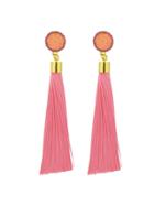 Romwe Pink Ethnic Jewelry Flower Decoration Long Tassel Drop Earrings