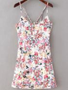 Romwe Florals Cut Out White Cami Dress