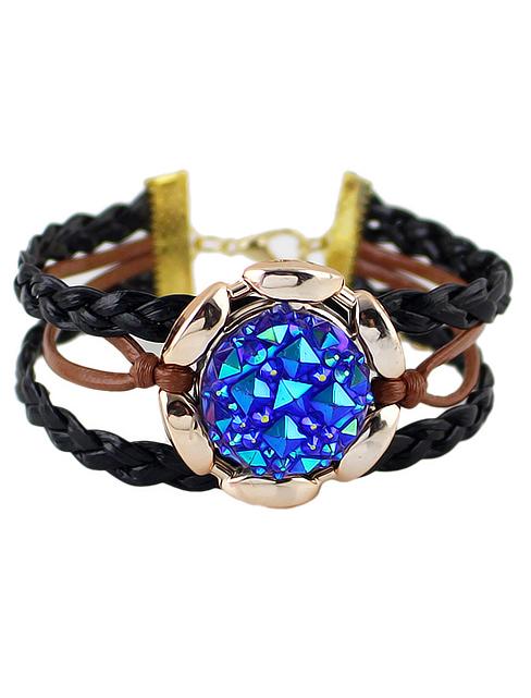 Romwe Colorful Crystal Black Wave Bracelet