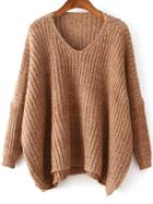 Romwe V Neck Dolman Brown Sweater