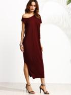 Romwe Oblique Shoulder Split Dress
