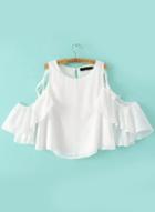 Romwe Open Shoulder Chiffon White Top