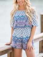 Romwe Off-the-shoulder Paisley Print Top With Shorts