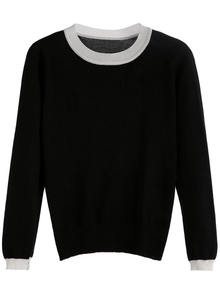 Romwe Black Contrast Trim Knitwear