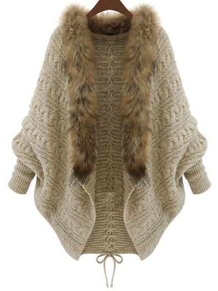 Romwe Faux Fur Lace Up Cocoon Dolman Coat