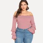 Romwe Plus Layered Sleeve Off Shoulder Top