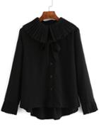 Romwe Ruffle Collar High Low Pleated Blouse