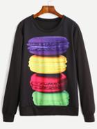 Romwe Black Macaron Print Sweatshirt