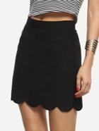Romwe Black Scalloped Hem A-line Skirt