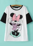 Romwe Minnie And Mickey Print T-shirt