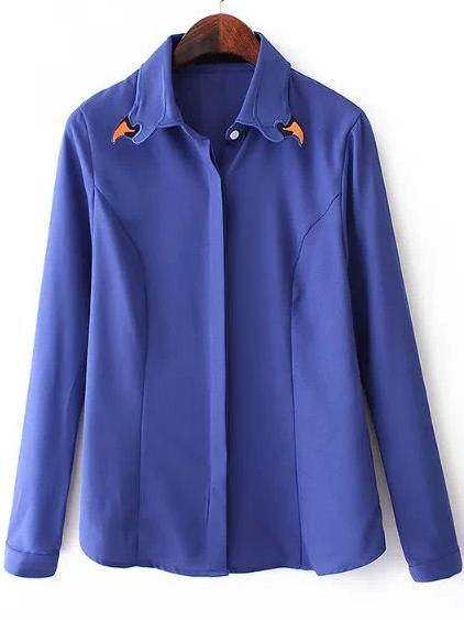 Romwe Swan Embroidered Collar Blue Dress