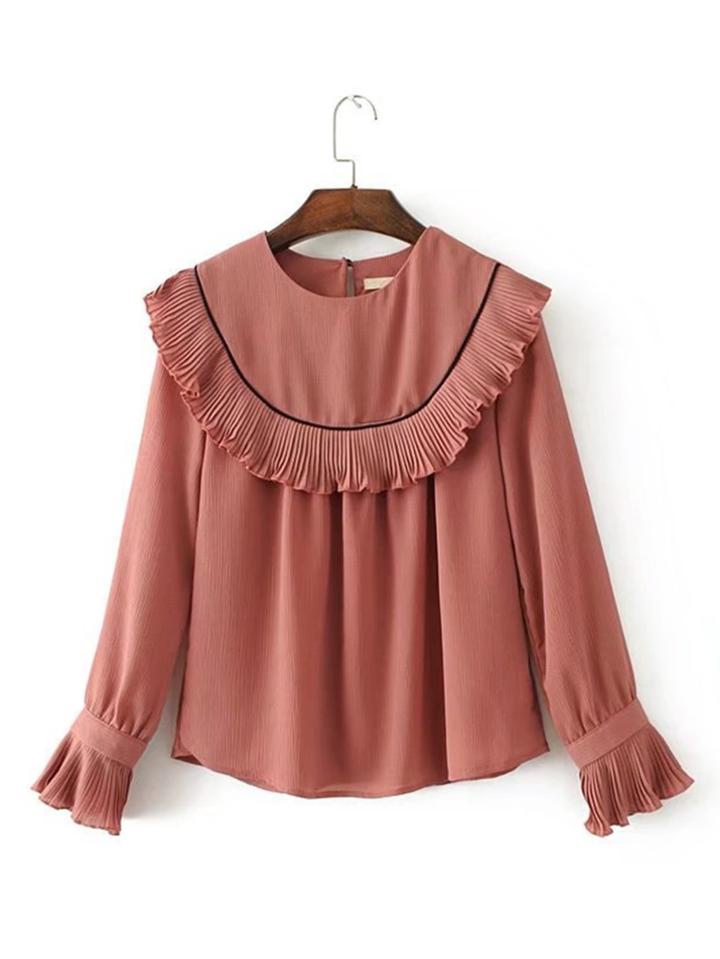 Romwe Pleated Detail Flounce Blouse