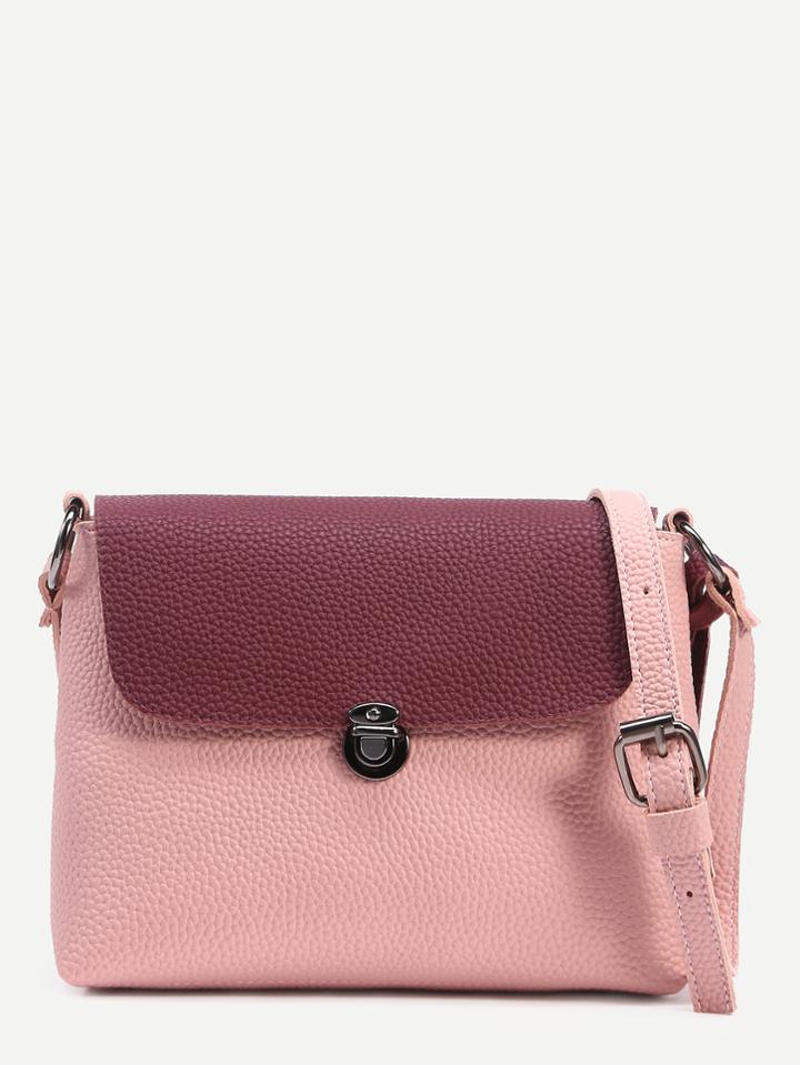 Romwe Pink Tassel Trim Contrast Flap Pebbled Crossbody Bag
