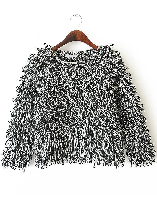 Romwe Round Neck Shaggy Crop Sweater