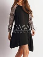 Romwe Black Contrast Raglan Sleeve Asymmetric Dress