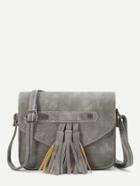 Romwe Grey Faux Leather Tassel Trim Flap Bag