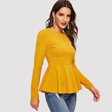 Romwe Pearl Embellished Peplum Top