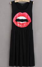 Romwe Red Lip Print Shift Dress