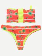 Romwe Red Tree Print Strappy Bandeau Bikini Set