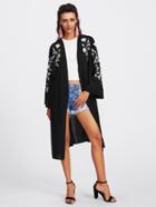 Romwe Botanical Embroidered Wrap Coat