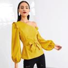 Romwe Asymmetric Shoulder Bishop Sleeve Top