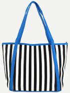 Romwe Blue Handle Vertical Striped Tote Bag