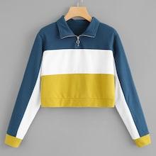 Romwe Cut And Sew Zipper Up Sweatshirt