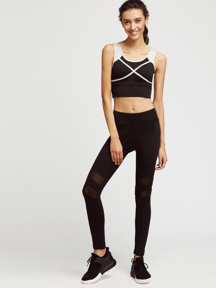 Romwe Color Block Cut Out Back Crop Tank Top