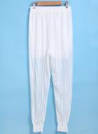 Romwe Elastic Waist Vertical Stripe White Pant