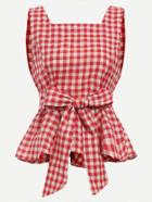 Romwe Red Checkerboard Self Tie Peplum Top