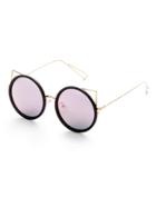 Romwe Black And Gold Frame Purple Lens Round Design Sunglasses