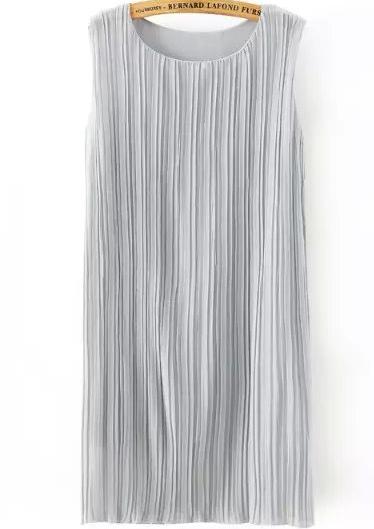 Romwe Sleeveless Pleated Grey Dress