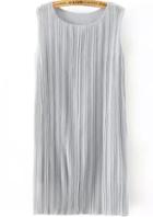 Romwe Sleeveless Pleated Grey Dress