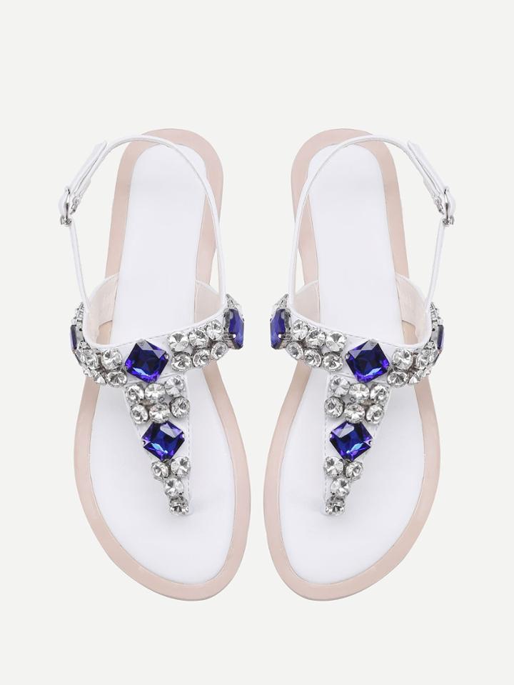 Romwe Gemstone Decorated T Strap Sandals