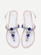 Romwe Gemstone Decorated T Strap Sandals