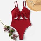 Romwe Bow Tie Cut-out One Piece Swimwear