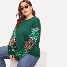 Romwe Plus Drop Shoulder Sequin Sleeve Pullover