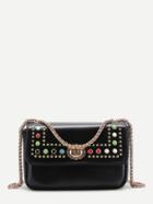 Romwe Studded Decorated Flap Chain Bag