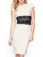Romwe Contrast Lace Slit Sheath White Dress